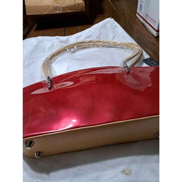 New Beijo Over the Moon Red Berry Tan Purse Handbag Shoulder Bag Pocket Book - Picture 6 of 12